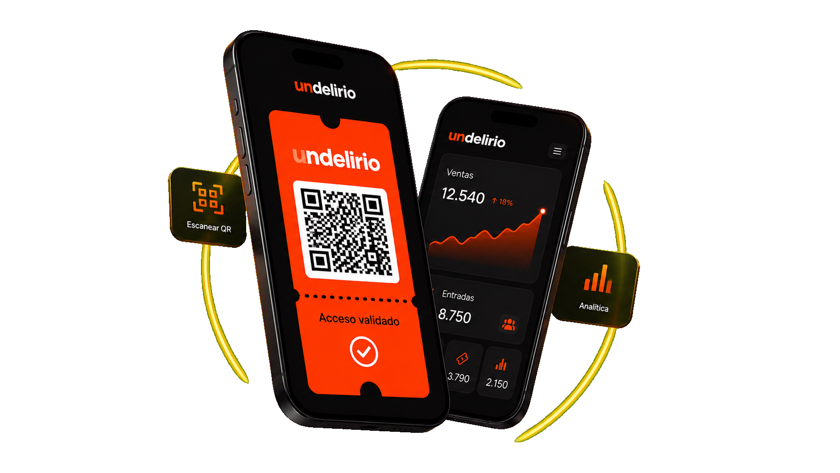La app de UNDELIRIO: entrada con QR y panel de ventas de la productora
